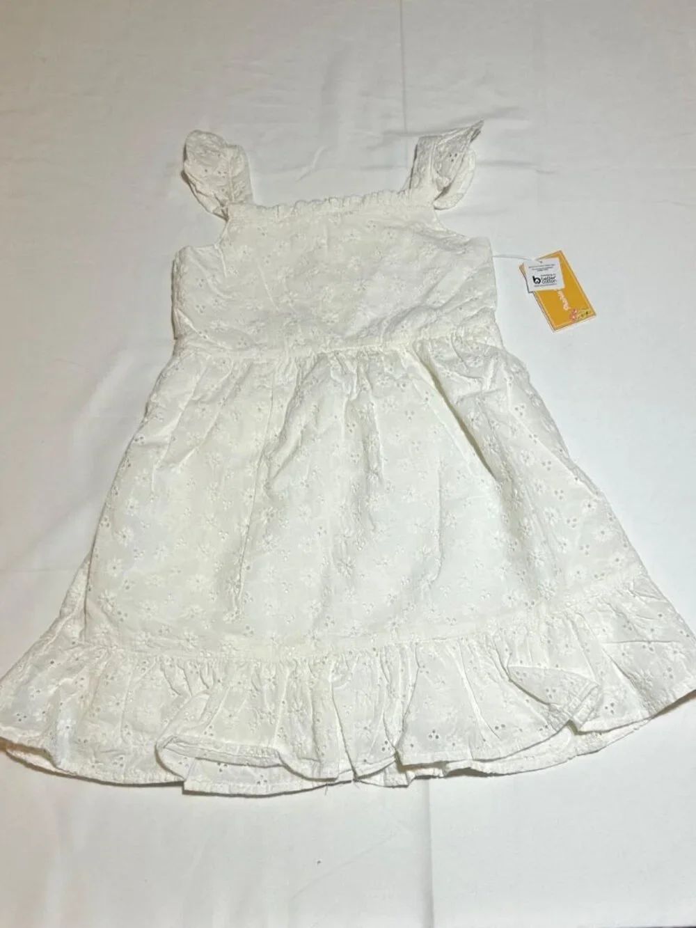 Gymboree Girls White Bunny's Tail Sleeveless Eyelit Flutter Dress Prairie Fields